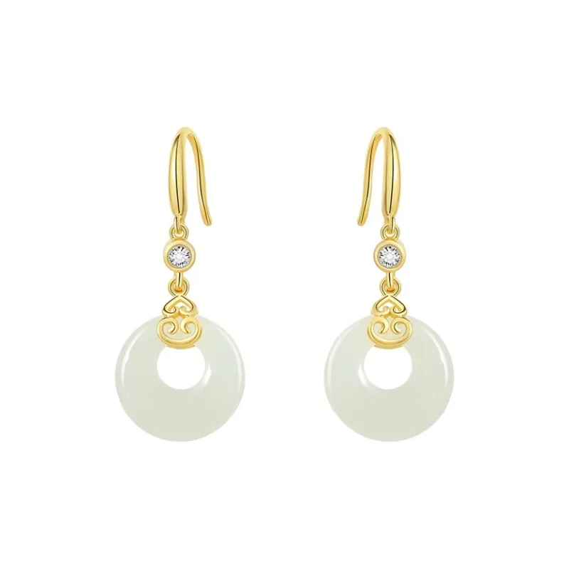 Mu Yao Hetian Jade Earrings Pale Greenish White Jade Women's-0