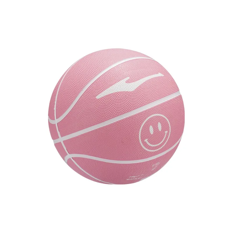 Erke Smiley Face Collection Rubber Basketball White Pink Size 7.5 Training Competition Unisex-3