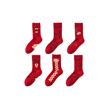 MADALLO Mid Calf Socks Women's 6 Pack Red