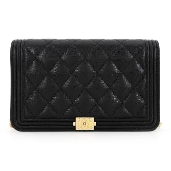 CHANEL Leboy Grain Caviar Cow Leather Pochette, Shoulder Bag, Crossbody Bag Women's Black