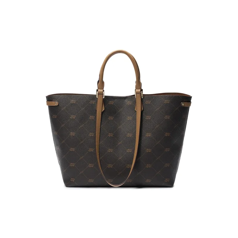 JONBAG PVC Classic And Versatile Fashion Commute One Shoulder Handbag Greeting Card Regular Women's Coffee Brown/Black-1