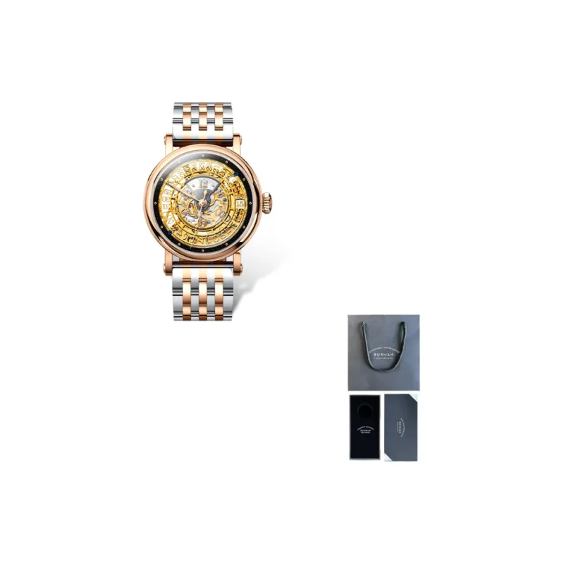 BORMAN Automatic Mechanical Movement Stainless Steel Watchband Watch Men's Watches Gold Dial-7