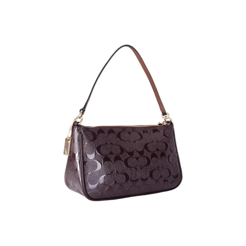 COACH Patent Leather Shoulder Bag Pochette Crossbody One Shoulder Handbag Trumpets Women's Dark Burgundy-1