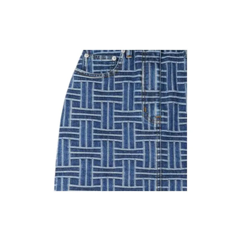KENZO Weave Straight Hem Denim Skirt-6