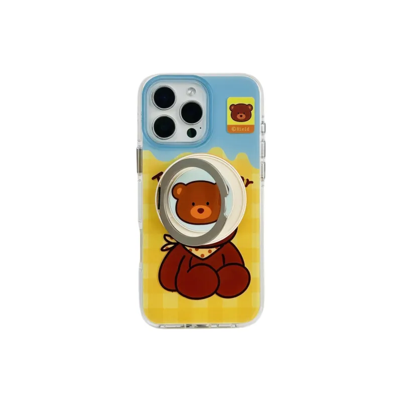 Wei Xin Acrylic Material Brown Bear Magnetic Stand Phone Cases Compatible With IPhone 16/15 Pro Max/Apple 13/14 Pro/Max-1