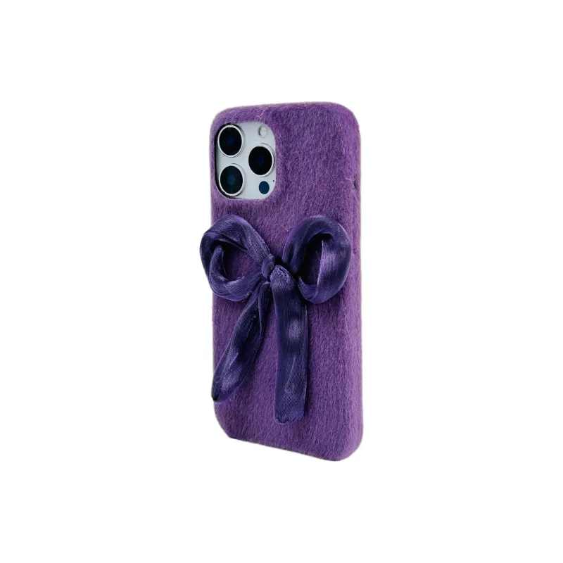 Wei Xin Plush Material Purple Plush Bowknot Phone Cases Compatible With IPhone 16/15 Pro Max/Apple 13/14 Pro/Max-2