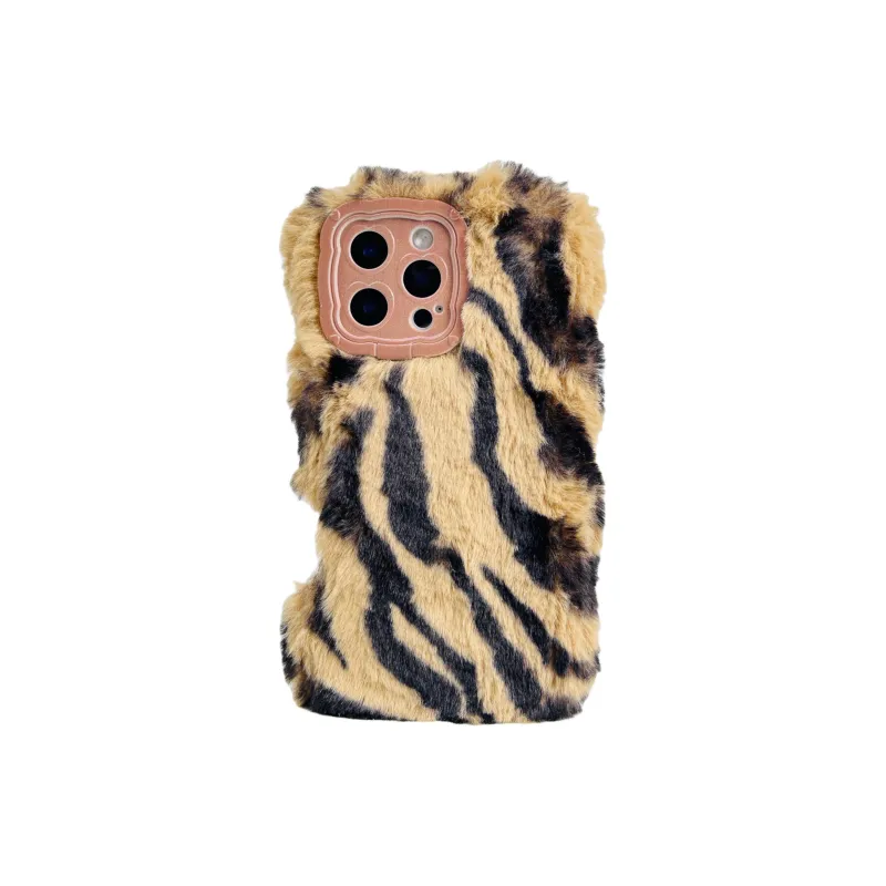 Wei Xin Plush Material Plush Zebra Print Phone Cases Compatible With IPhone 16/15 Pro Max/Apple 13/14 Pro/Max-0
