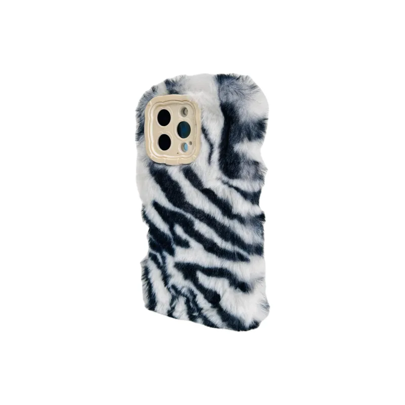 Wei Xin Plush Material Plush Zebra Print Phone Cases Compatible With IPhone 16/15 Pro Max/Apple 13/14 Pro/Max-6