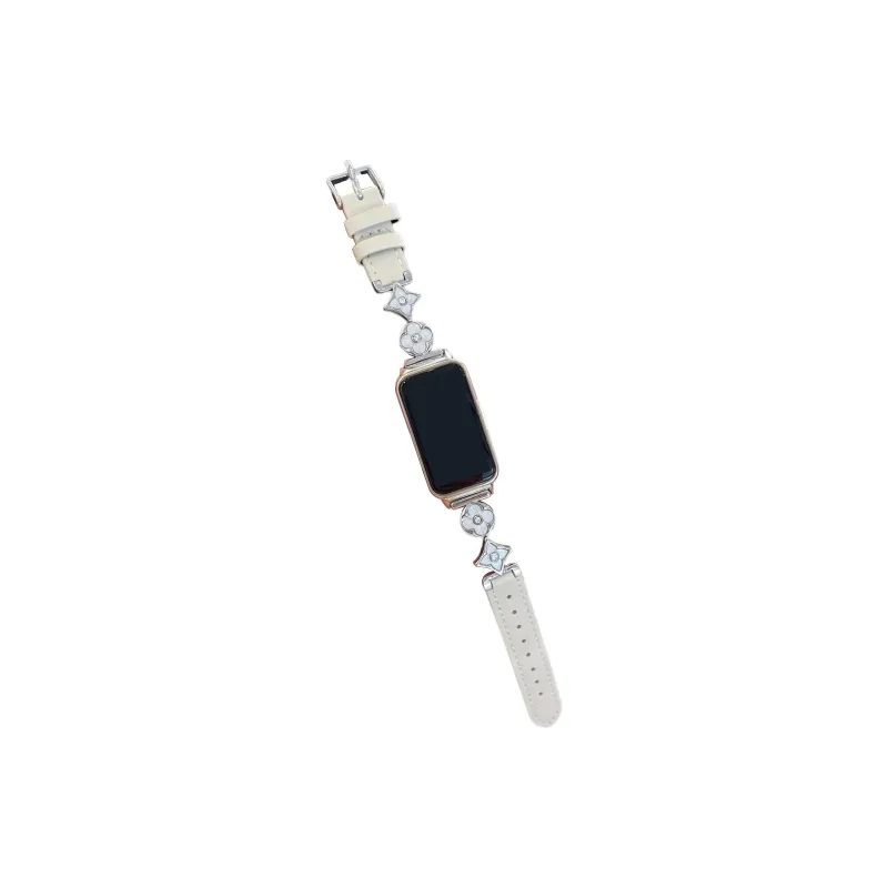 FZRT Huawei Compatibility Watch Band Niche Premium Four Leaf Clover Chain Strap Artificial Leather Material-3