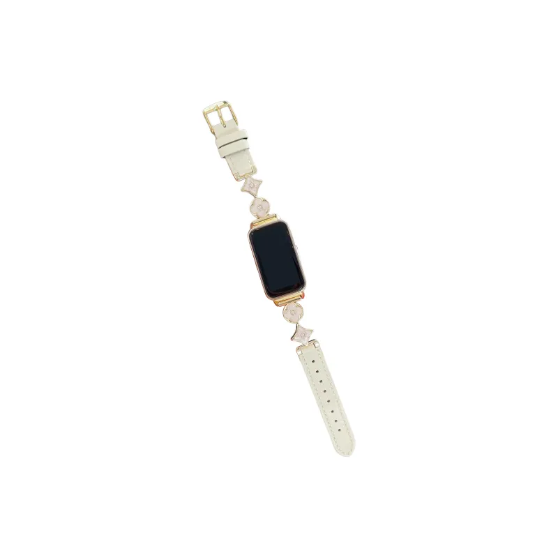 FZRT Huawei Compatibility Watch Band Niche Premium Four Leaf Clover Chain Strap Artificial Leather Material-1