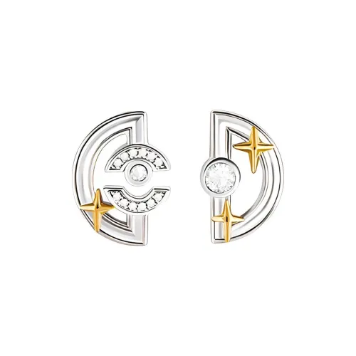 Bi disc Silver Plated 18K Gold Stud Earrings Unisex