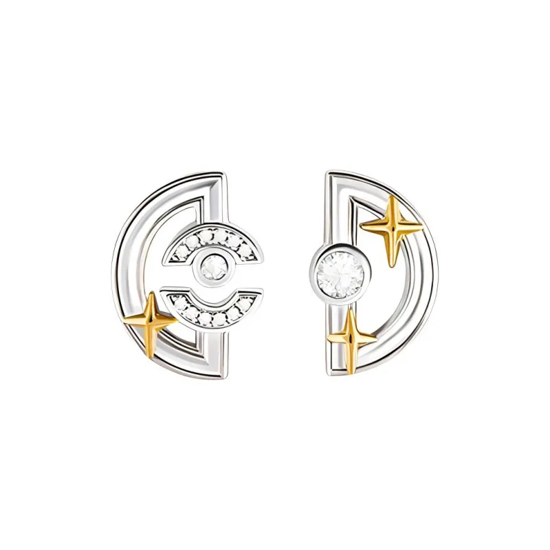 Bi disc Silver Plated 18K Gold Stud Earrings Unisex-0