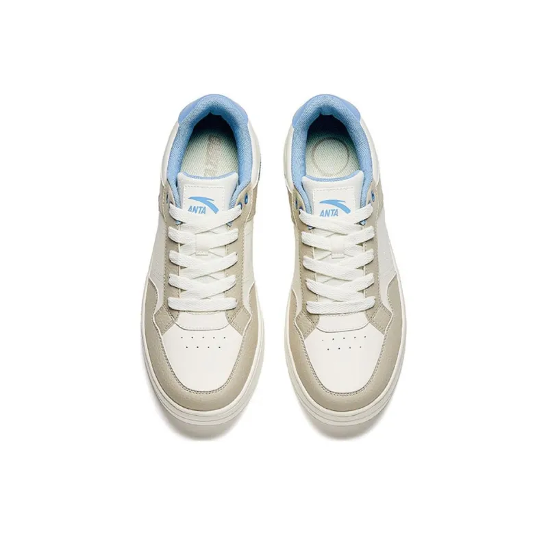 Anta Broken Bamboo Slip Resistant Cushioning Low Top Skateboard Shoes Men's White Brown Blue-2