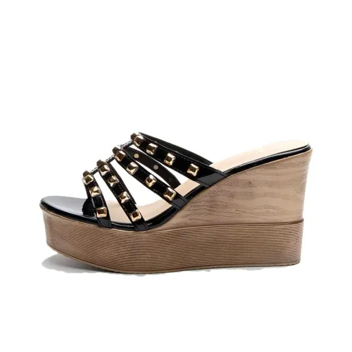 POOQ Slip-Resistant Abrasion-Resistant Slide Slippers Women's Black