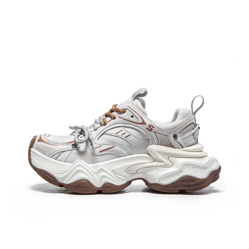 MQ Slip Resistant And Abrasion Resistant Coverage Low Top Chunky Sneakers Women's Vintage Beige-0