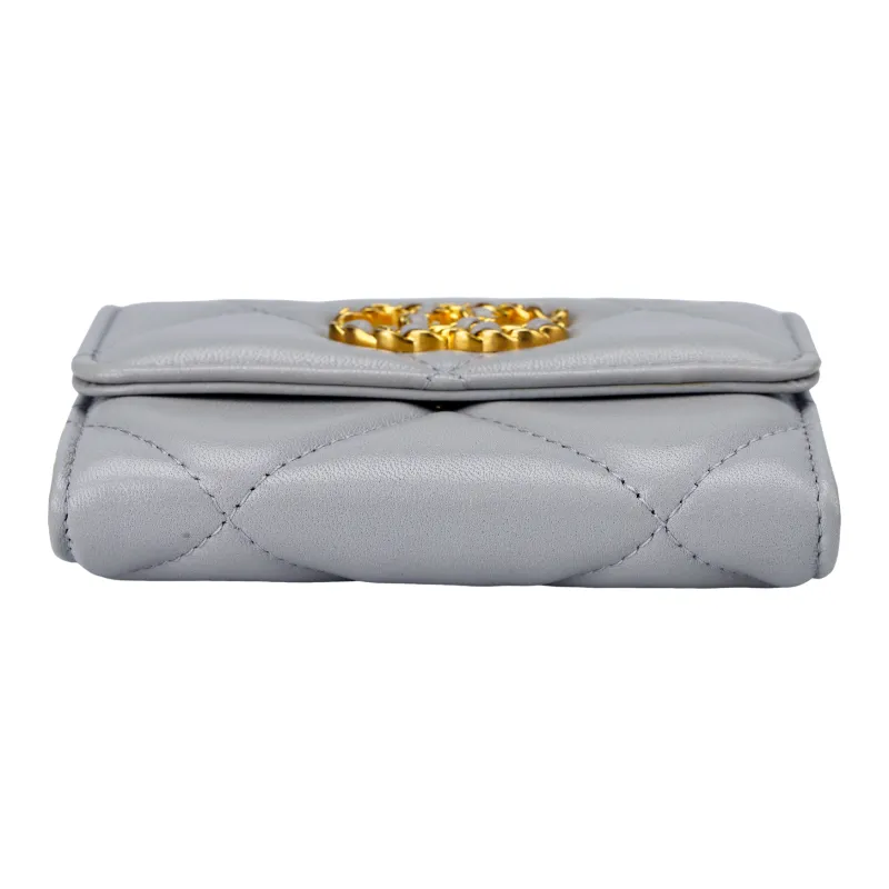 CHANEL 19Bag Sheepskin Flap Crossbody Portable Coin Purse Wallet Women's Gray-3