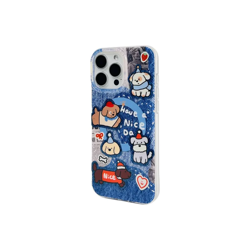 Wei Xin Acrylic Material Denim Dog Magnetic Stand Phone Cases Compatible With IPhone 16/15 Pro Max/Apple 13/14 Pro/Max-7