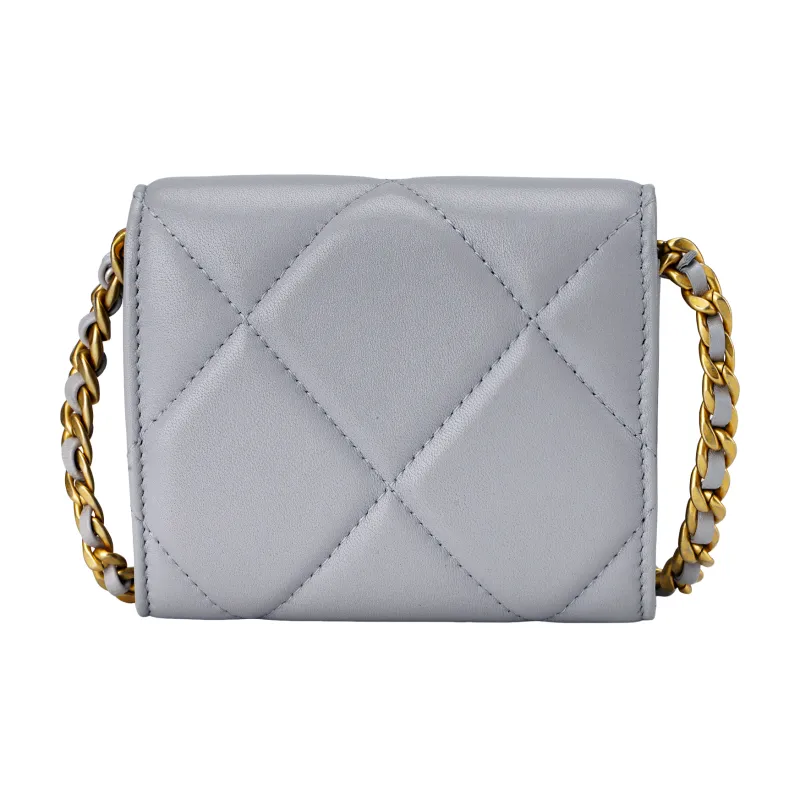 CHANEL 19Bag Sheepskin Flap Crossbody Portable Coin Purse Wallet Women's Gray-2