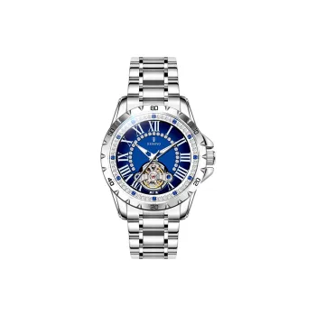RENOVO Automatic Mechanical Movement Stainless Steel Watchband Watch Men's Watches Blue Dial