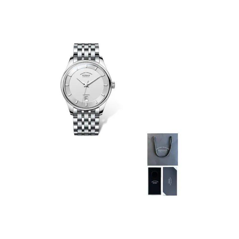 BORMAN Automatic Mechanical Movement Stainless Steel Watchband Men's Watches White Dial-1