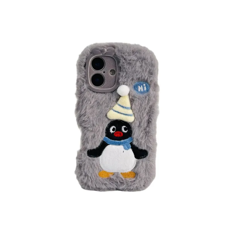 Wei Xin Plush Material Plush Embroidered Penguin Phone Cases Compatible With IPhone 16/15 Pro Max/Apple 13/14 Pro/Max-0