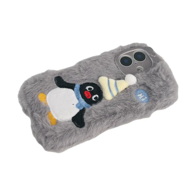 Wei Xin Plush Material Plush Embroidered Penguin Phone Cases Compatible With IPhone 16/15 Pro Max/Apple 13/14 Pro/Max-3