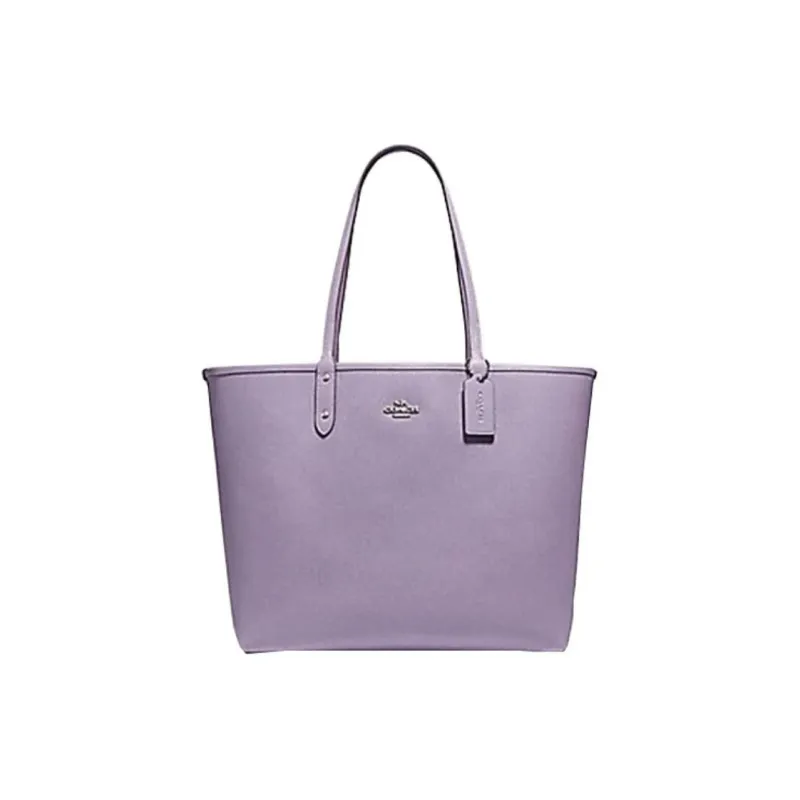COACH City Canvas With Artificial Leather Tote Handbag Shoulder Bag Large Size Women's White Purple Multicolor-1