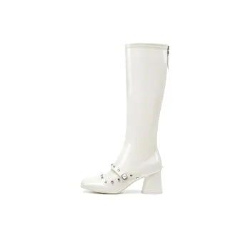 SHOESZOOO Non over The Knee Elastic Knight Boots Knee high Boots 6.5cm Women's Moon White