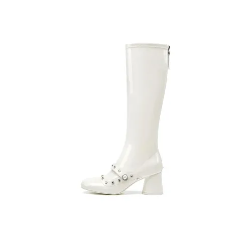 SHOESZOOO Non over The Knee Elastic Knight lifestyle boots Knee high lifestyle boots 6.5cm Women's ASICS White