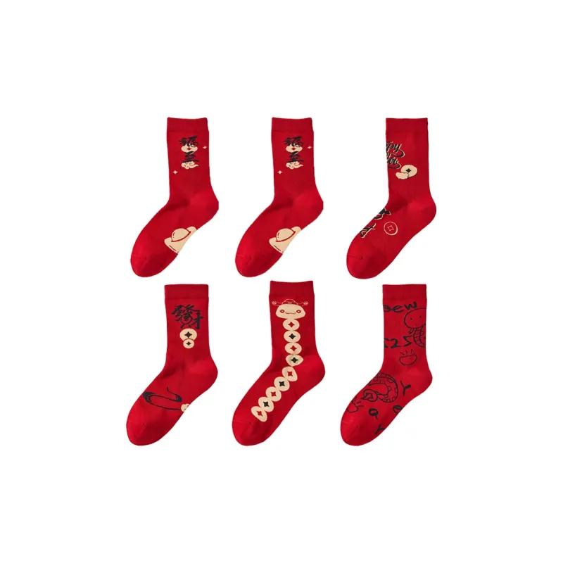 MADALLO Mid Calf Socks Women's 6 Pack Red-1