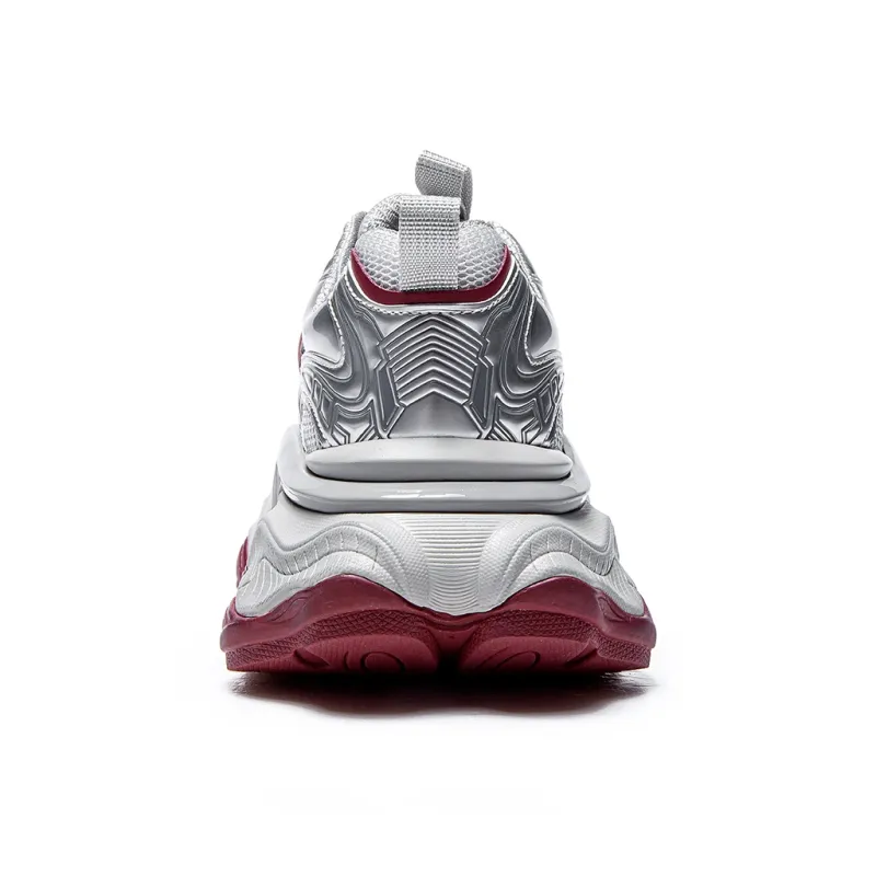 MQ Anti Slip Wear Resistant Low Top Chunky Sneakers Women's Silver Red-5