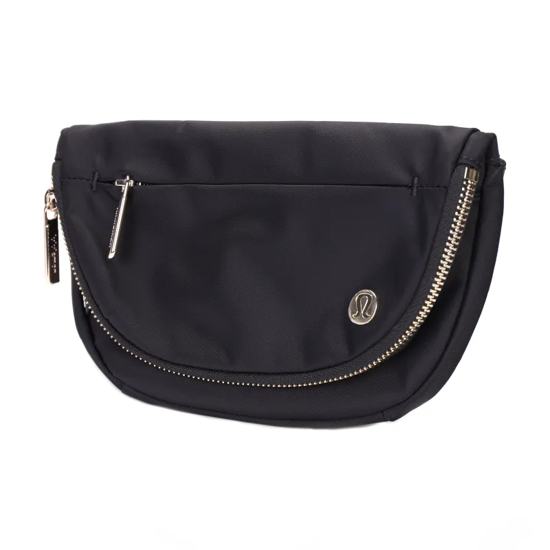 Lululemon Waterproof Fabric Shoulder Bag, Crossbody Bag Regular Unisex Black & Gold-2