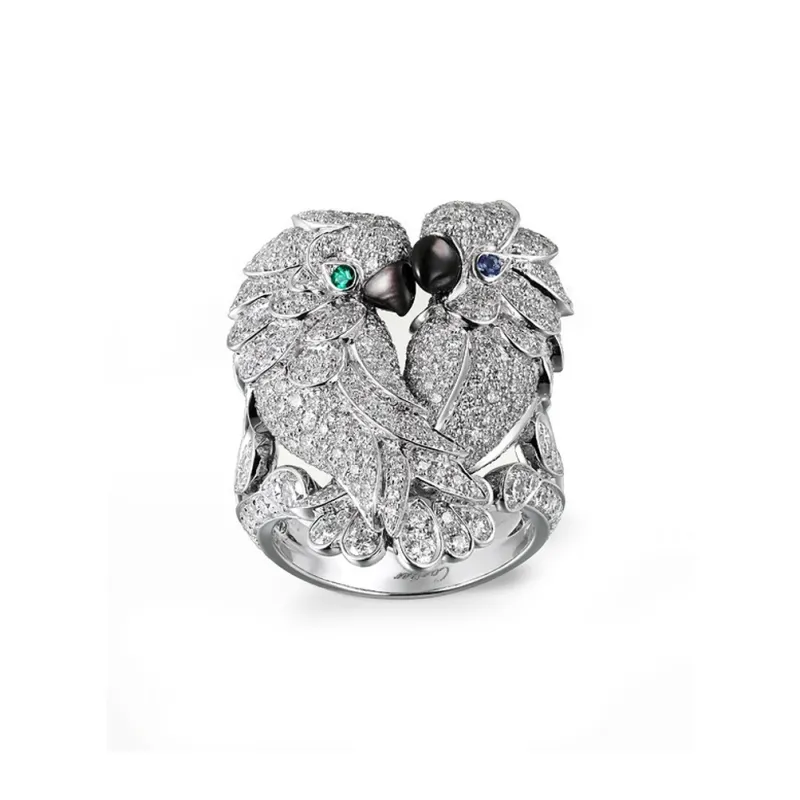 CARTIER 18K White Gold Mother Of Pearl Emerald Diamond Rings Women's Silver-0