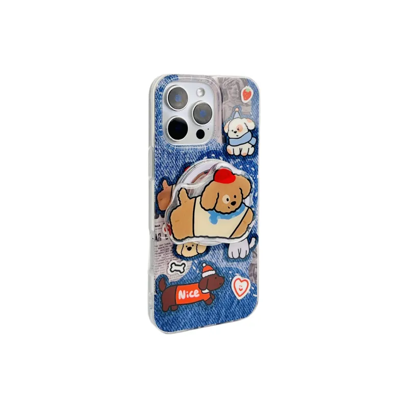 Wei Xin Acrylic Material Denim Dog Magnetic Stand Phone Cases Compatible With IPhone 16/15 Pro Max/Apple 13/14 Pro/Max-1