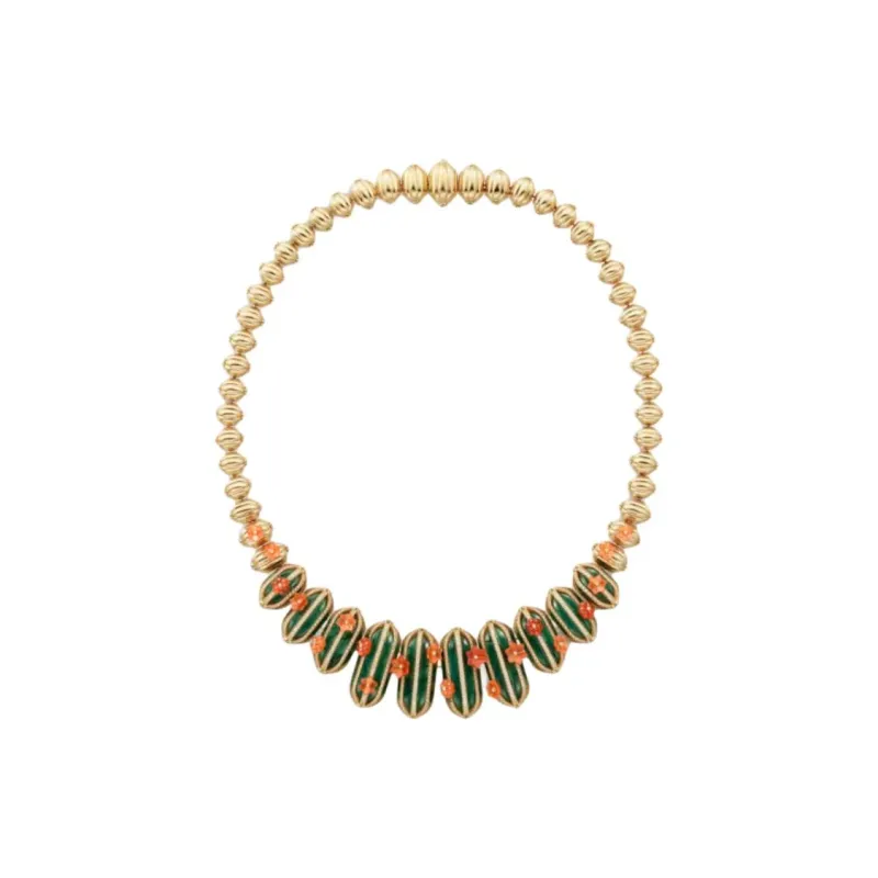 CARTIER 18K Gold Aventurine Aventurine Quartz Diamond Emerald Red Chalcedony Necklaces Unisex Green/Yellow-0