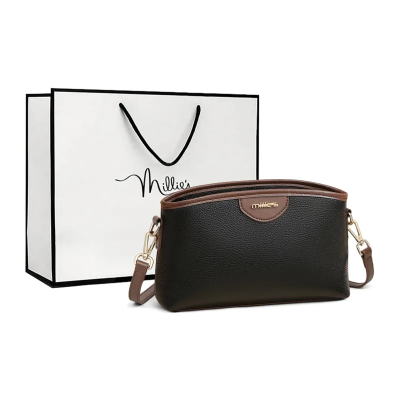 MILLIE'S Cow Leather With Synthetic Leather Crossbody Bag, Shoulder Bag Regular Women's Black-0