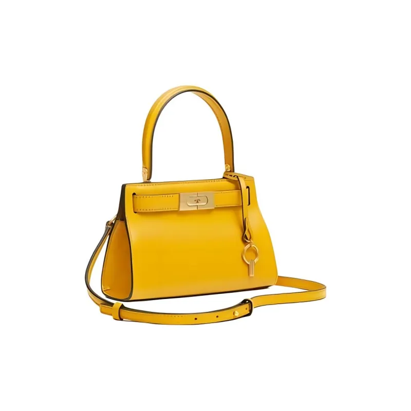 TORY BURCH Lee Radziwill Cow Leather Tote Portable Crossbody Bag, Shoulder Bag Women's Lemon-3