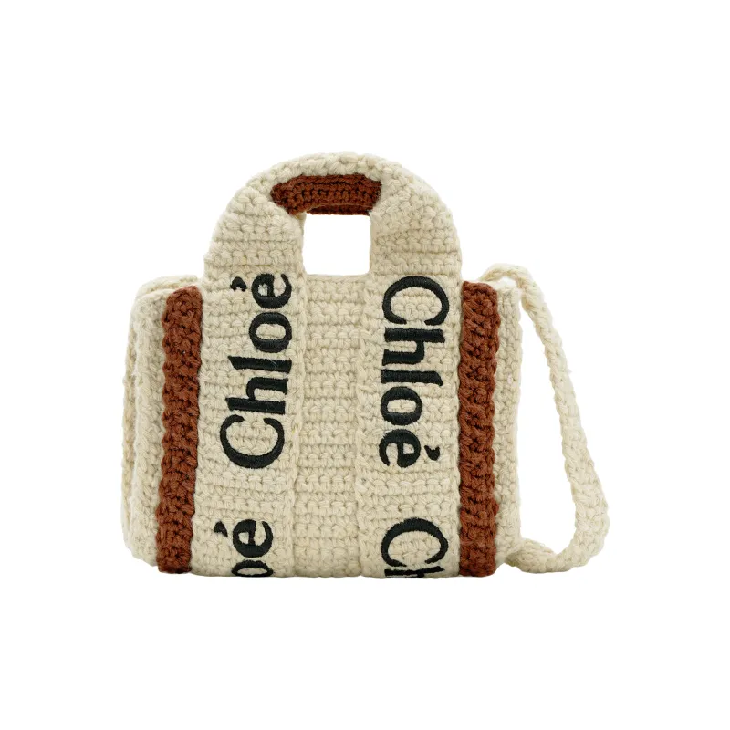 Chloe Woody Fabric Tote Bag, Shopping Bag, Shoulder Bag, Crossbody Bag Extra Mini Women's Beige & Brown-4