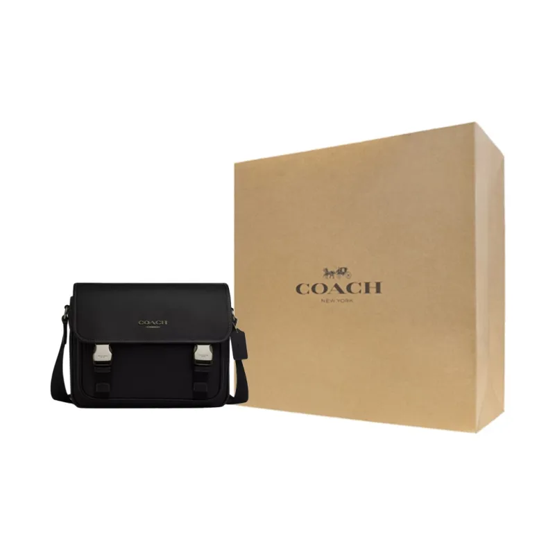 COACH Smooth Calf Leather Shoulder Bag, Crossbody Bag Men's Black-7
