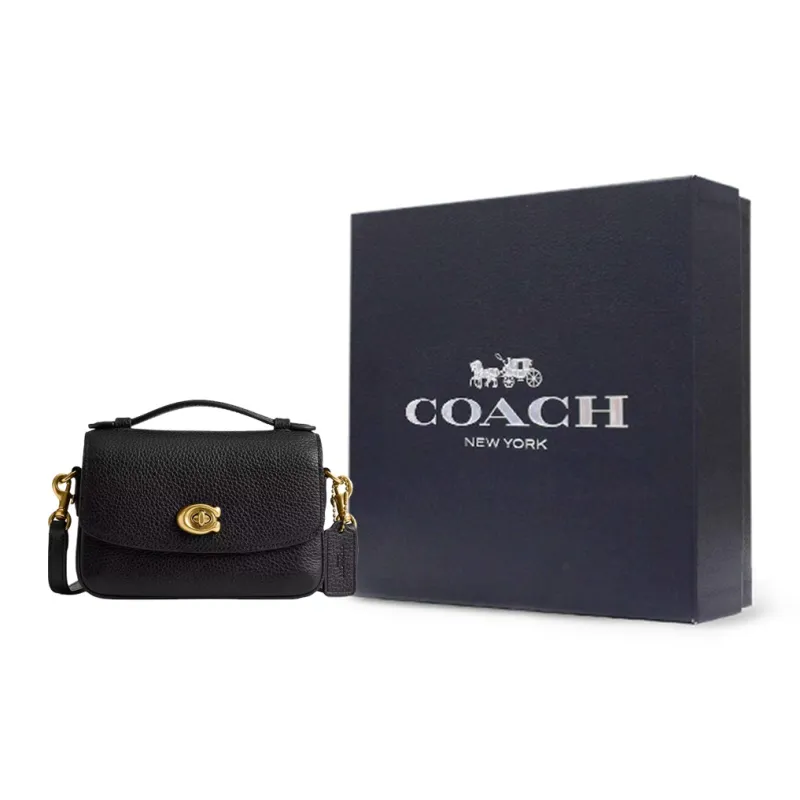COACH Cassie High Quality Pebbled Leather Shoulder Bag Crossbody Bag Handbag Medium Size Women's Black-7