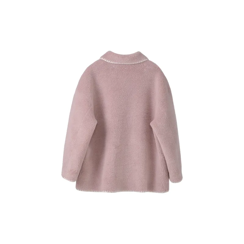 Fstudio Multicolor Deerskin Top Fall And Winter Lambswool Coat Women's Pink-1