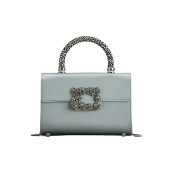 Roger Vivier Silk Blend Satin Shoulder Bag Crossbody Bag Handbag Mini Women's Gray