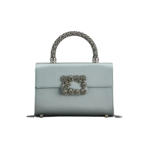 Roger Vivier Silk Blend Satin Shoulder Bag Crossbody Bag Handbag Mini Women's Gray