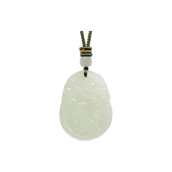MARY WINDSOR Bodhisattva Of Universal Wisdom Chinese Zodiac Snake Pendant Pale Greenish White Jade Unisex