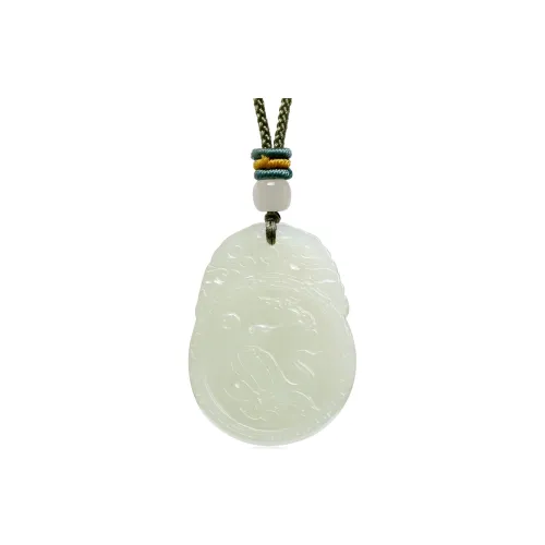 MARY WINDSOR Bodhisattva Of Universal Wisdom Chinese Zodiac Snake Pendant Pale Greenish White Jade Unisex