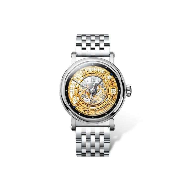 BORMAN Automatic Mechanical Movement Stainless Steel Watchband Watch Men's Watches Gold Dial-2