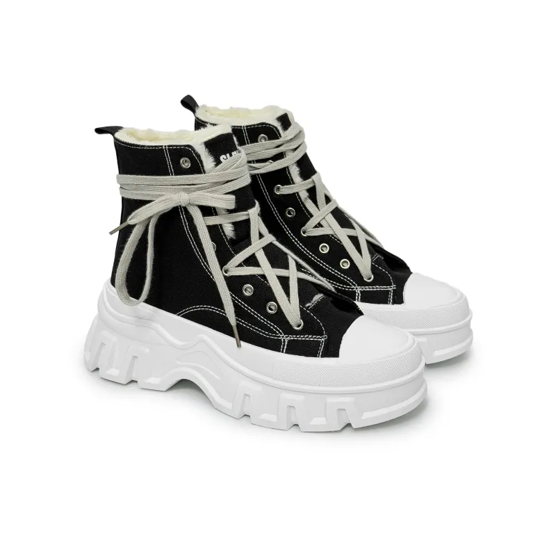 SLNU 3 Anti Slip And Wear Resistant Height Increasing High Top Canvas Shoes Unisex Gray Black-1