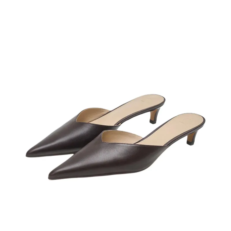 12 STOREEZ Closed Toe Slippers 4cm Women's Brown-2