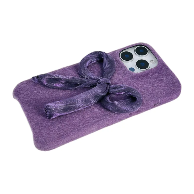 Wei Xin Plush Material Purple Plush Bowknot Phone Cases Compatible With IPhone 16/15 Pro Max/Apple 13/14 Pro/Max-3