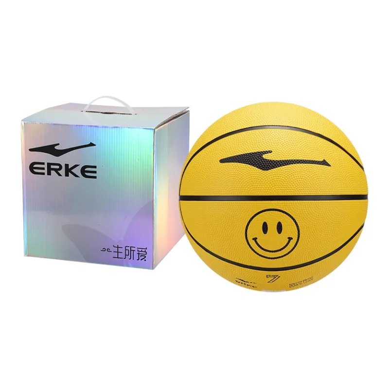 Erke Smiley Face Collection Rubber Basketball Black Yellow Size 7.5 Training Competition Unisex-4
